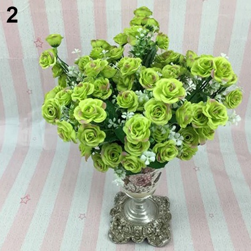 1 Bouquet 5 Branches 15 Heads Artificial Rose Wedding Home Decor Faux Silk Flower