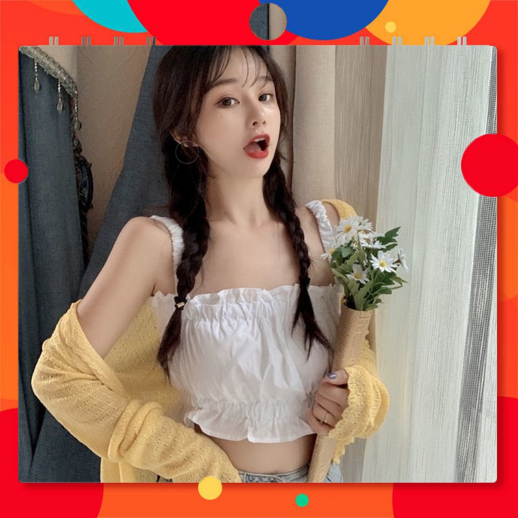 Áo Croptop 2 Dây Đũi 🦋 Áo Dây Thun Nữ Viền Bèo 2 Màu 41 | BigBuy360 - bigbuy360.vn
