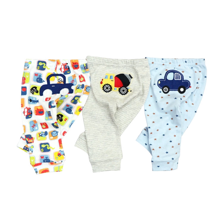Set 3 quần dài cotton mềm in hoạt hình phong cách 4 mùa cho bé trai 0-24 tháng