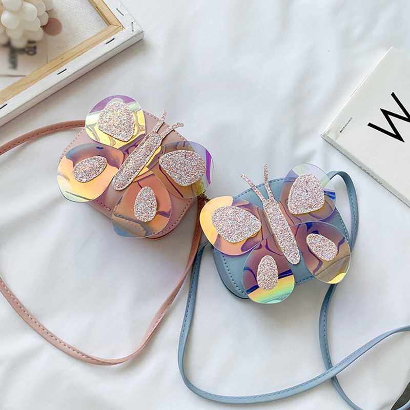 Túi đeo chéo da PU hình bướm dễ thương cho bé gái