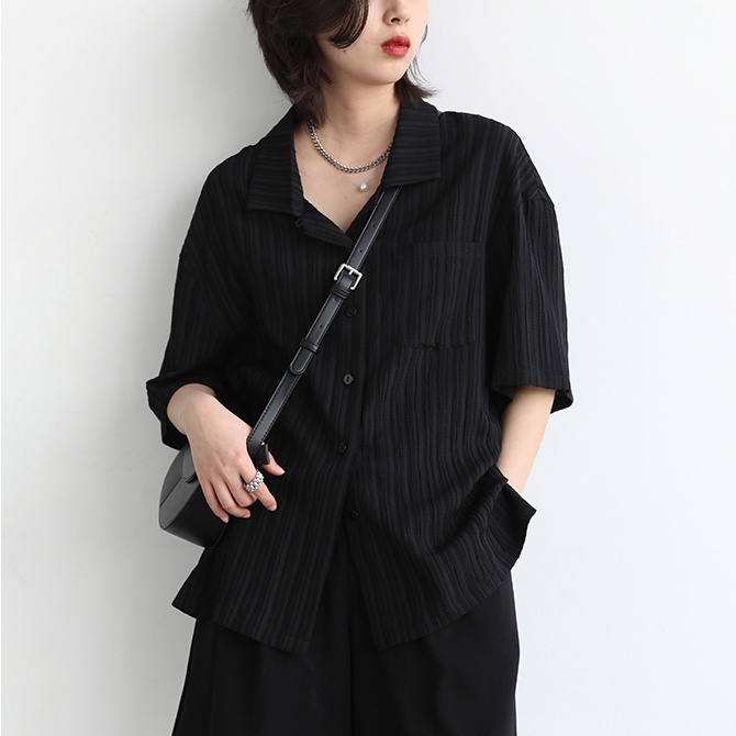 SUXI Áo Sơ Mi Ngắn Tay Dáng Rộng Màu Sắc Đơn Giản Dành Cho Nữ