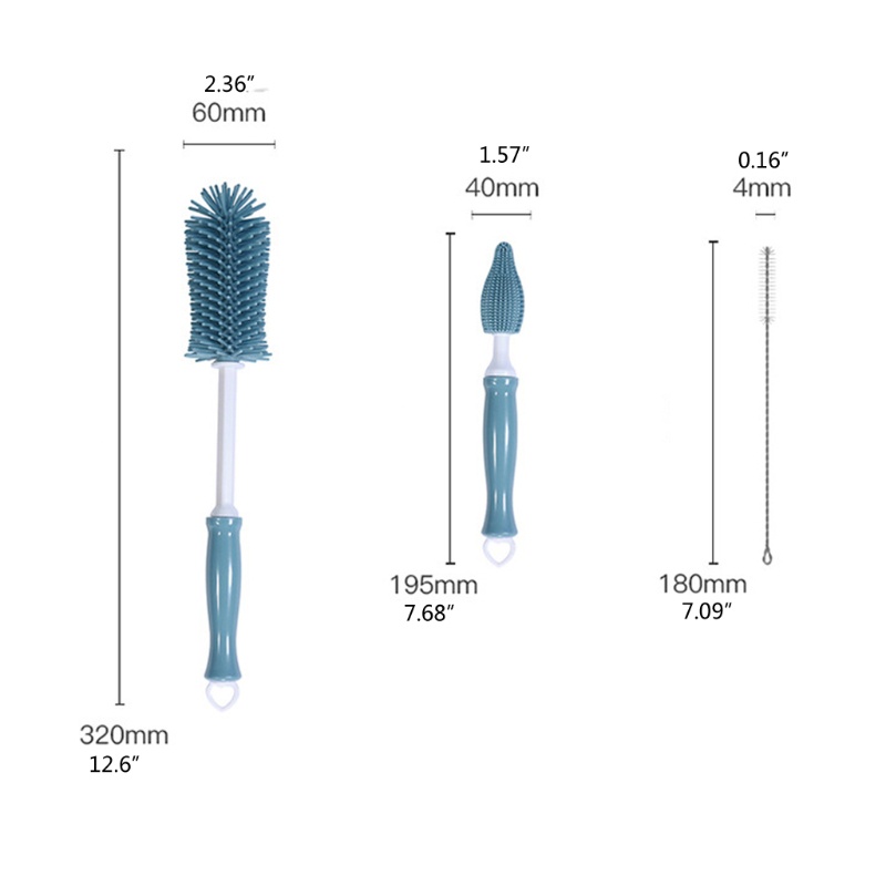Bộ 3 bàn chải rửa bình sữa/ đầu ngậm em bé bằng silicon xoay 360 độ tiện dụng