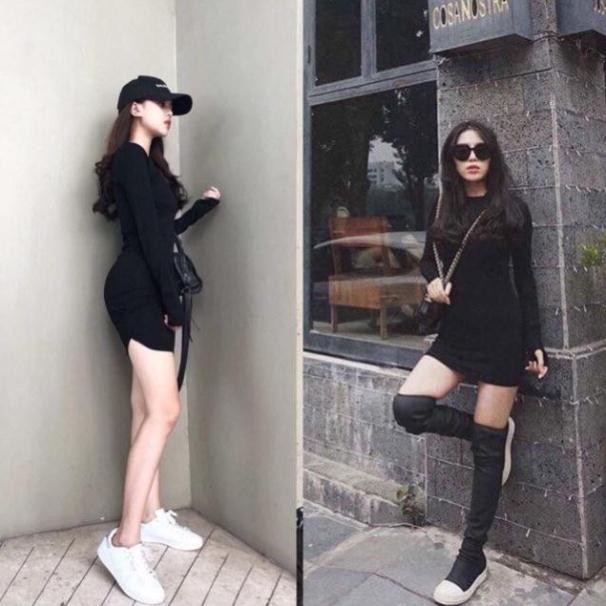 Váy thun gân body dáng ngắn