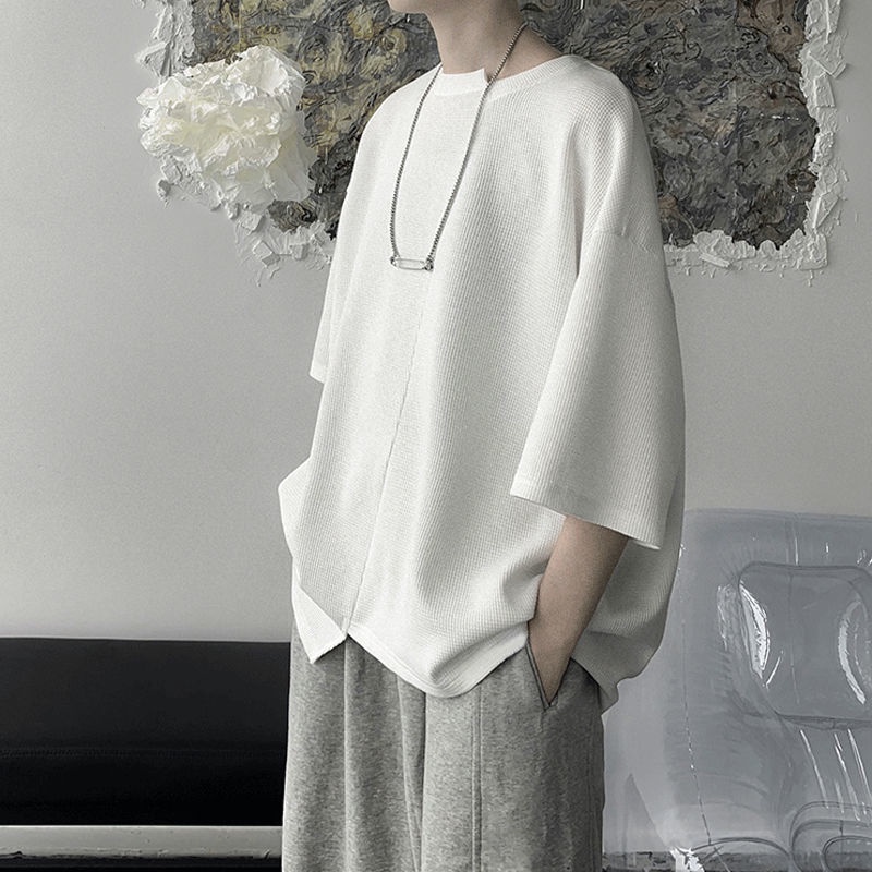 Áo Thun Tay Ngắn Dáng Rộng Phong Cách Hồng Kông Thời Trang Cá Tính Cho Nam