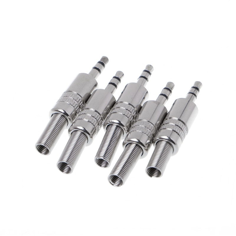 Set 5 Đầu Nối Dây Cáp Âm Thanh 3 5mm 2 Vòng 3P Bằng Kim Loại Chuyên Dụng