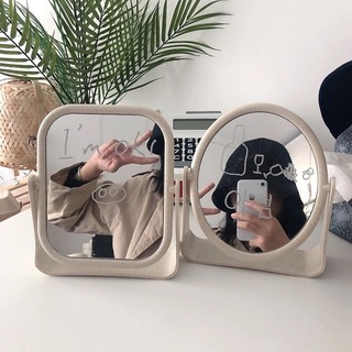 Gương trang điểm để bàn vuông,tròn lúa mạch 2 mặt size 15*18cm