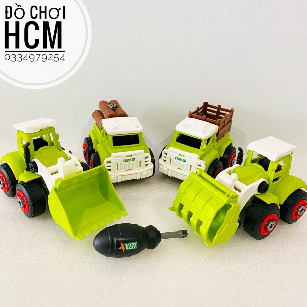 [LẮP RÁP KÈM TUA VÍT] Túi đồ chơi xe 4 xe công trình lắp ghép dành cho bé thích mô hình xe ô tô nông trường DIY 589-18D