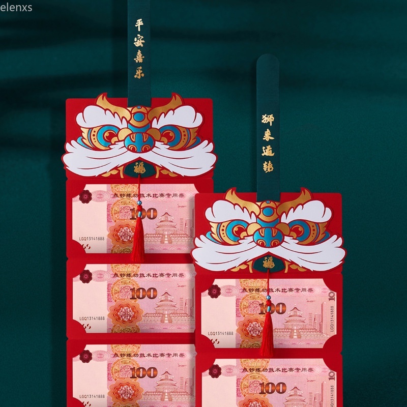 Set 6/10 bao lì xì màu đỏ hình chú hổ sáng tạo