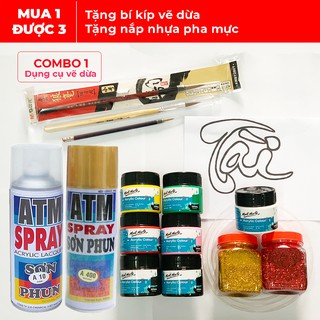 Dụng cụ vẽ dừa thư pháp chưng tết - Combo 1