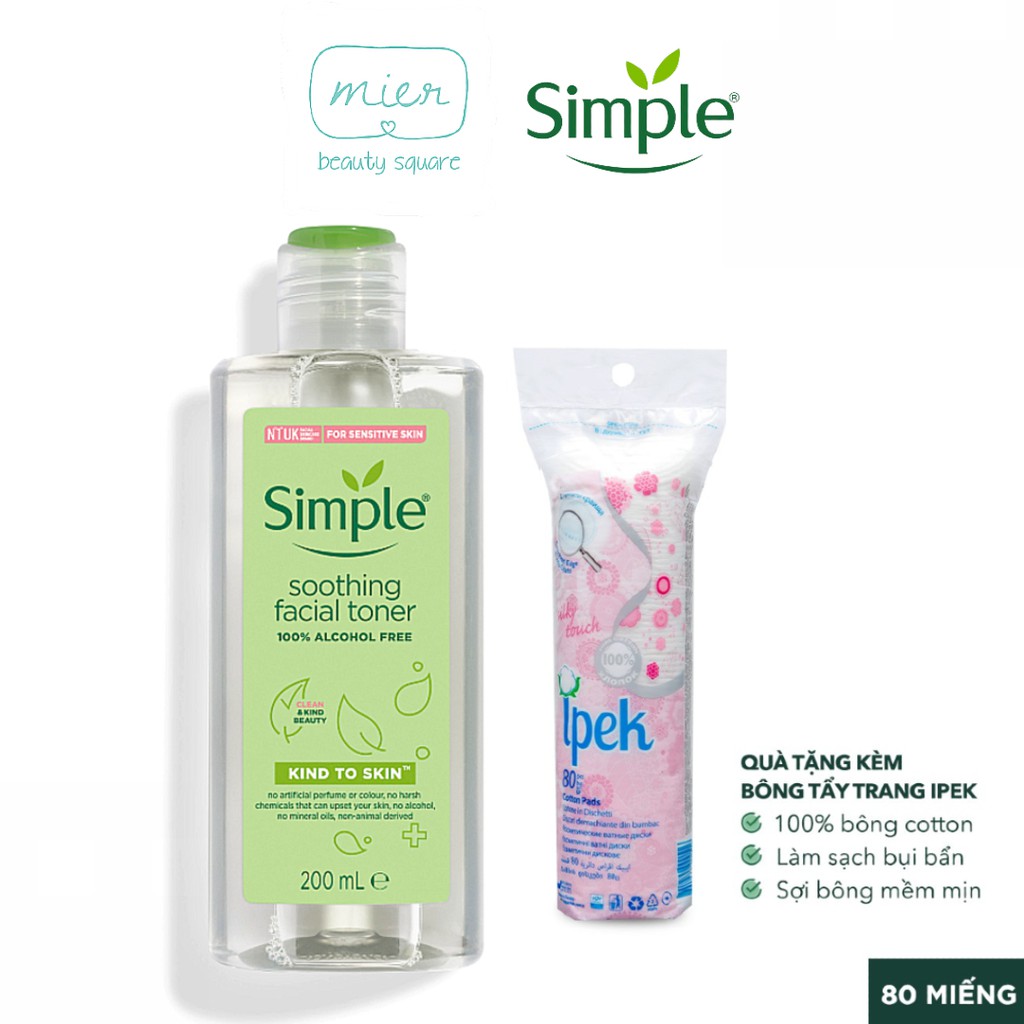 [TẶNG BÔNG] Nước hoa hồng Simple Kind to Skin Soothing Facial Toner 200ml
