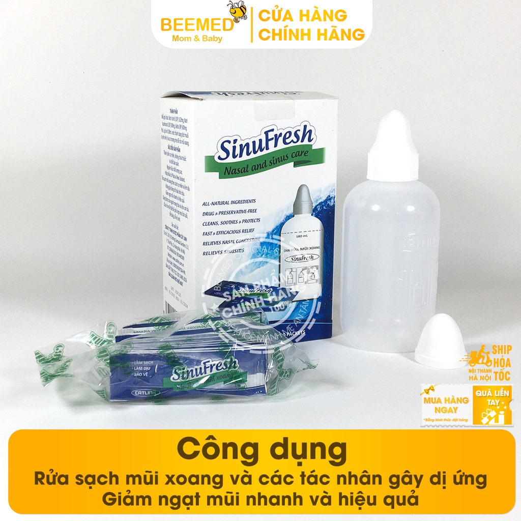 Bình rửa mũi SinuFresh Cát Linh - Tặng kèm 10 gói muối - Chăm soc mũi xoang - Chính hãng