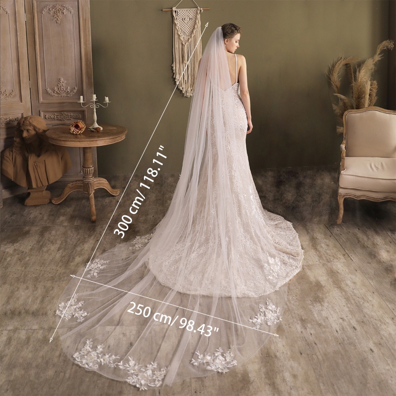 Mạng Che Mặt Cô Dâu 1 Tầng Dài 118 Bằng Vải Tuyn Phối Ren Trang Nhã