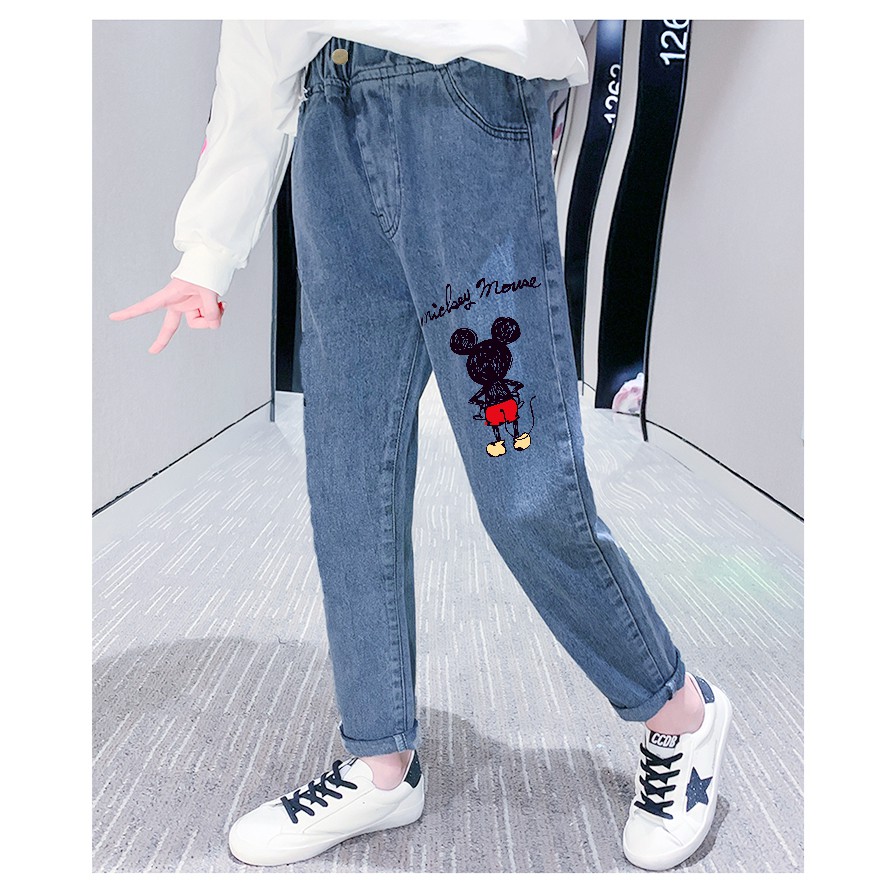 Quần jeans phối họa tiết hoạt hình đáng yêu năng động cho bé từ 4-12 tuổi