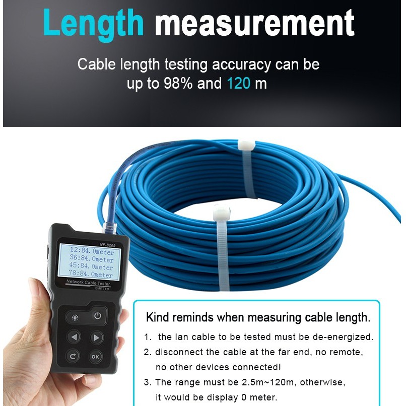 Noyafa intelligent network cable tester lan cable tracker multi-function for poe tester cable kiểm tra liên tục nguồn dc và switch loop-back detector