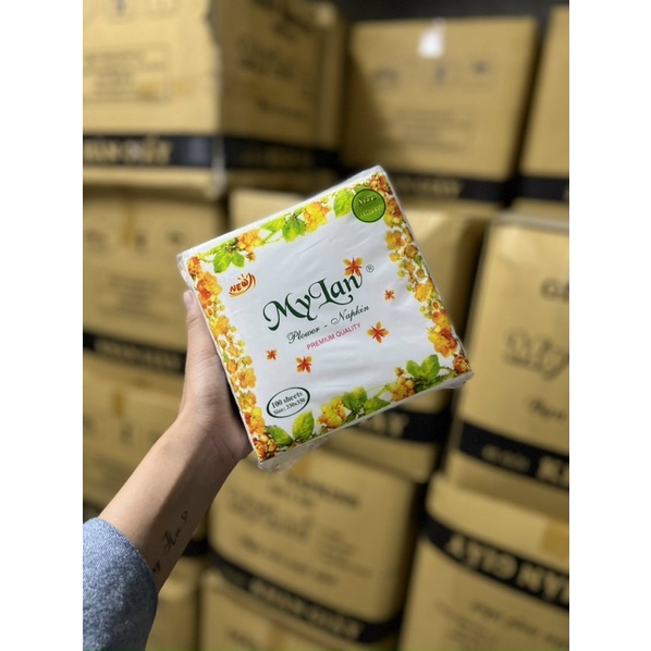 Khăn Giấy Ăn Napkin 330mm Hoa Vàng - Giấy Ăn MyLan Mịn Màn, Siêu Dai Không Bị Rách Khi Lau Nước