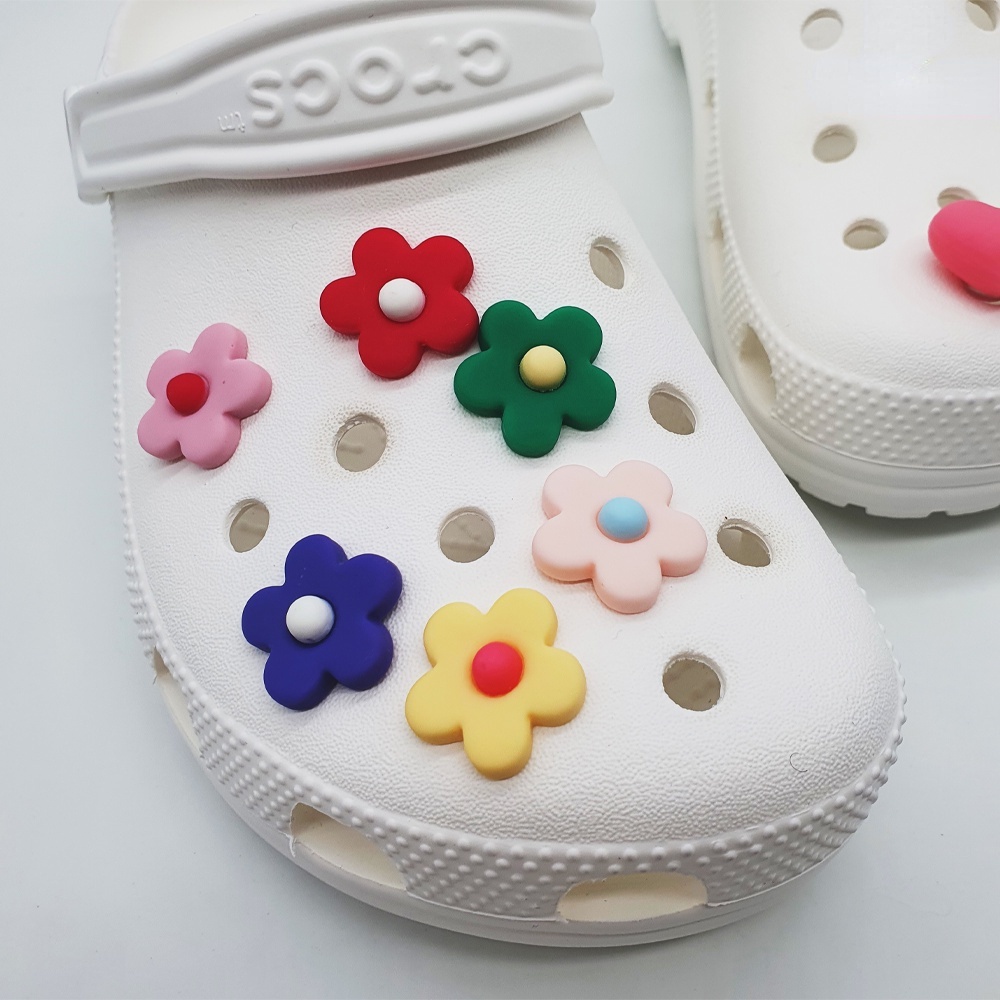 Cutie Phụ Kiện Nút Giày Crocs Hình Hoa (Màu Đỏ / Hồng Nhạt / Hồng Sâu / Tím / Vàng Sâu / Xanh Lá) Diy Có 6 Màu Để Trang Trí