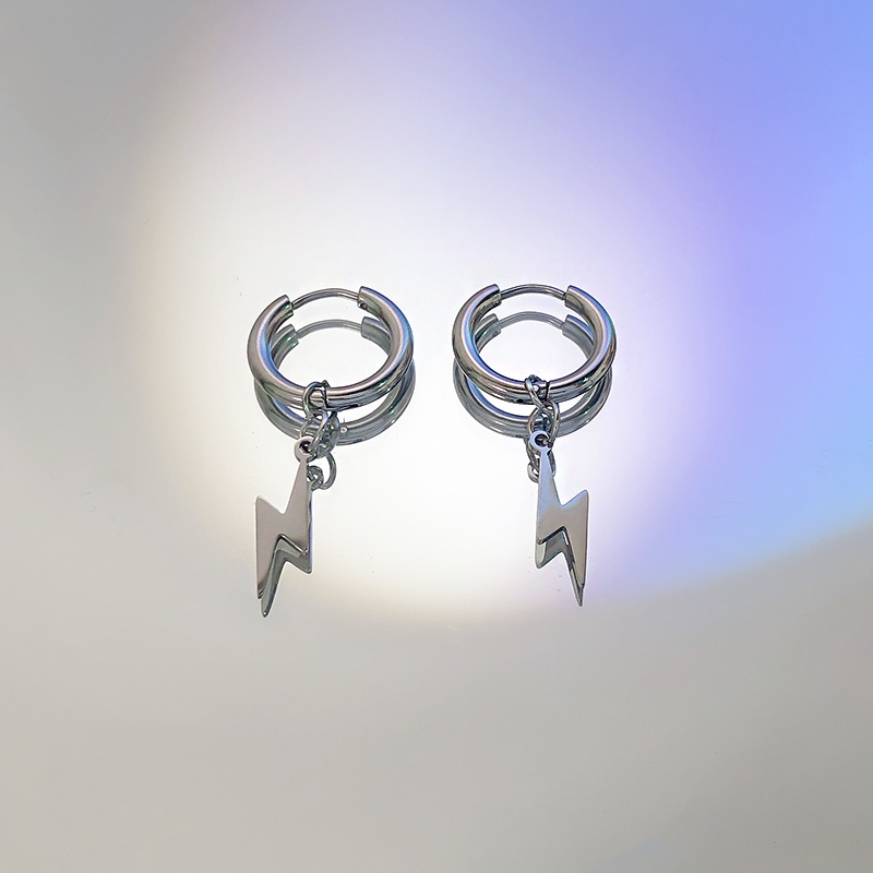 Bông Tai Thời Trang Hình Tia Chớp Đơn Giản Phong Cách hip hop Cho Nam Và Nữ