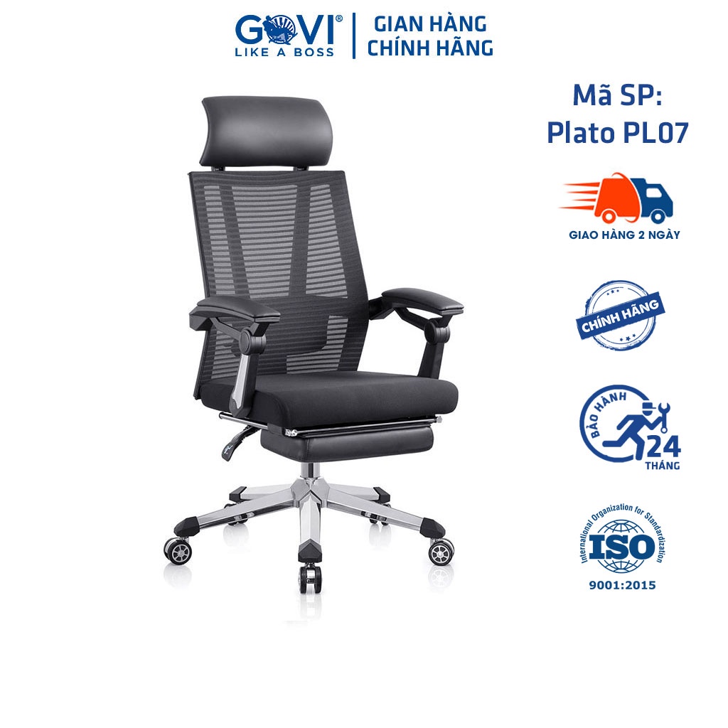 Ghế công thái học GOVI Ergonomic Plato PL07 - Tựa đầu cố định, tự tay điều chỉnh ngả đồng bộ lưng ghế, ngả lưng 90-180