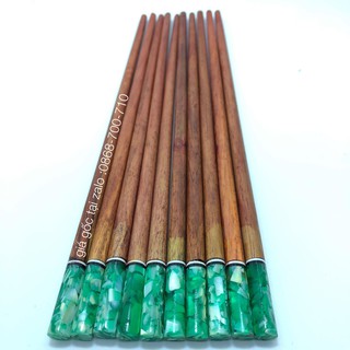 Đũa ăn gỗ Cẩm lai đầu tròn khảm trai biển Xanh lá 10 đôi