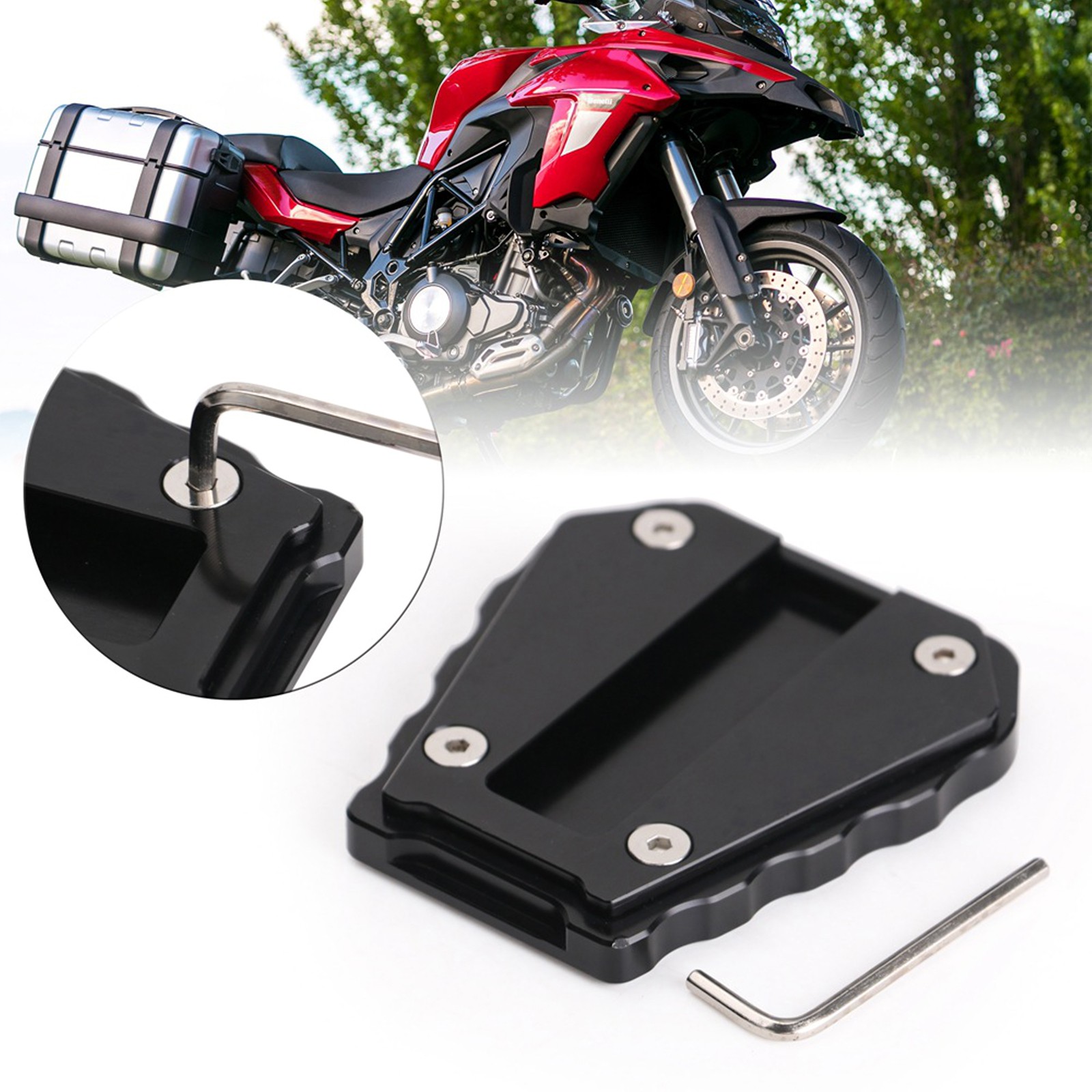 IN STOCK Motorcycle CNC Aluminum Side Stand Extension Plate Motorcycle Kickstand For Benelli TRK502