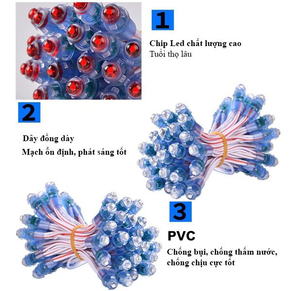 LED ruồi 5V liền dây f5 màu Trắng, Vàng, Đỏ, Xanh lam, Xanh lá 50 bóng