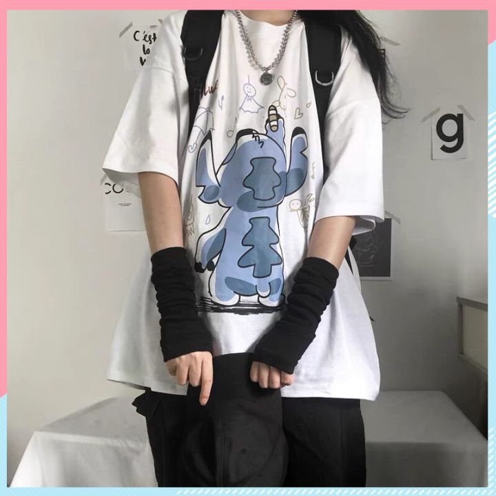 Áo thun unisex tay lỡ form rộng, áo phông nam nữ form rộng chất mát mịn thấm hút mồ hôi in hình STITCH
