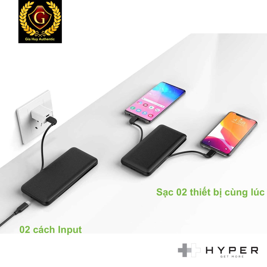 Pin sạc dự phòng HyperJuice 10000mAh tích hợp Cáp USB-C 18W &amp; Lightning PD 18W