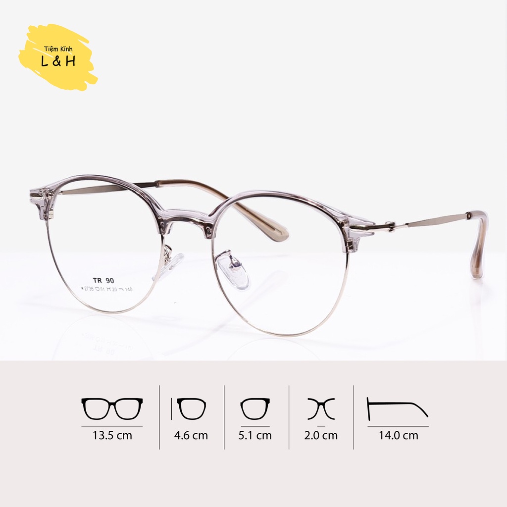 Gọng Kính Cận Tròn 2736 Hàn Quốc - Unisex - Combo Lắp Cận Giá Sốc
