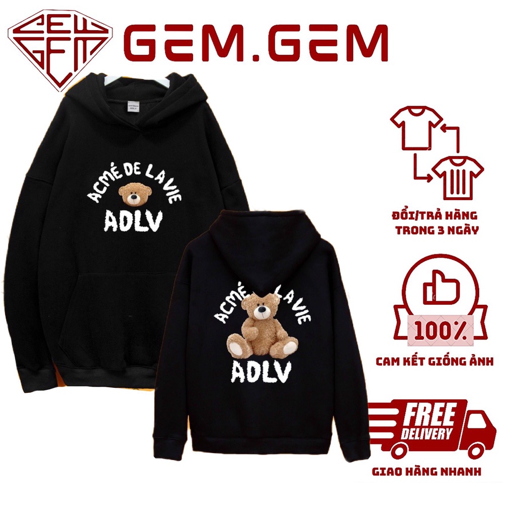 Áo nỉ hoodie ADLV GẤU , Áo nỉ sweater unisex nam nữ form rộng oversize chất liệu Cotton kiểu dáng Hàn Quốc