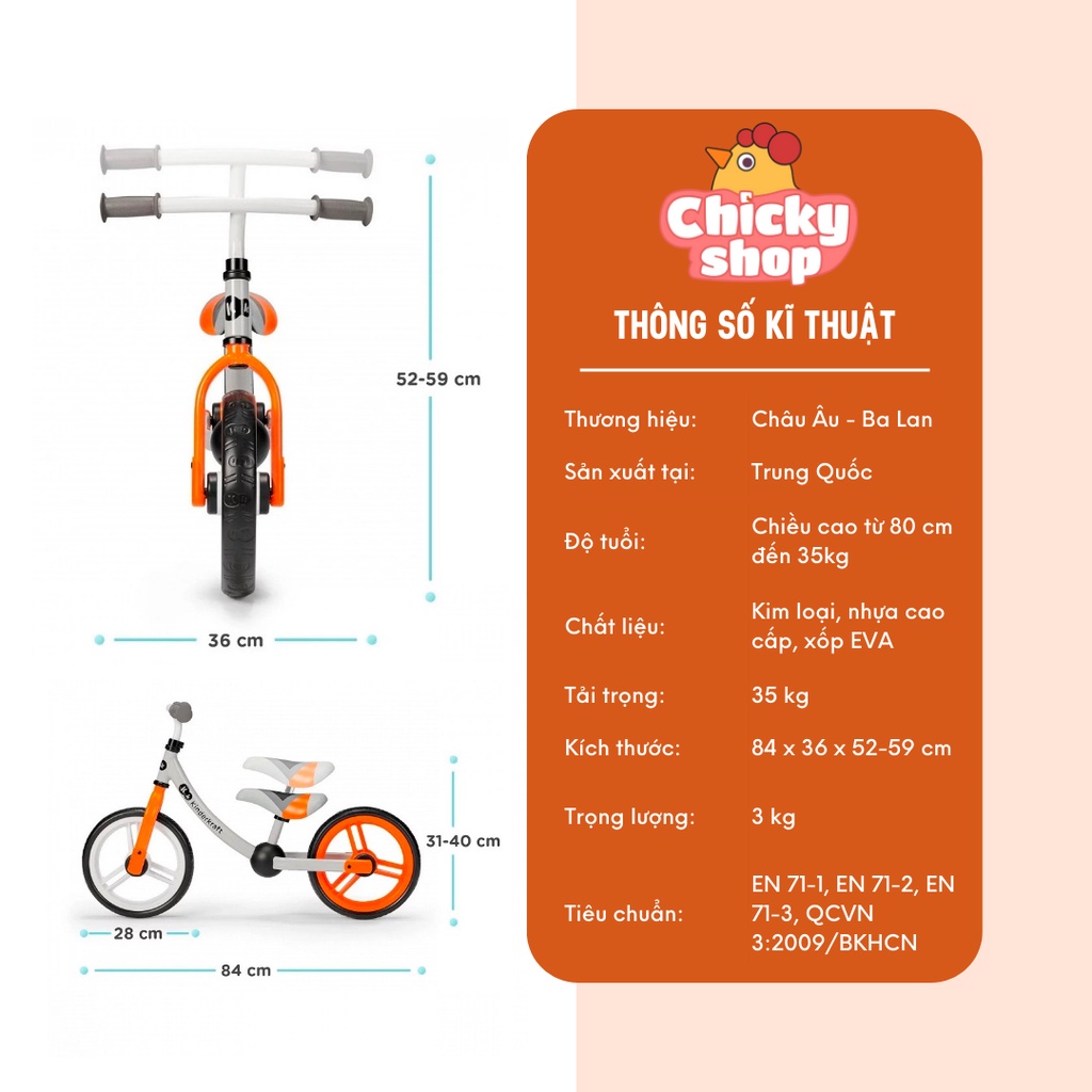 Xe cân bằng chòi chân 2 bánh cho bé từ 2 tuổi trở lên, bằng thép, KINDERKRAFT - 2 WAY NEXT