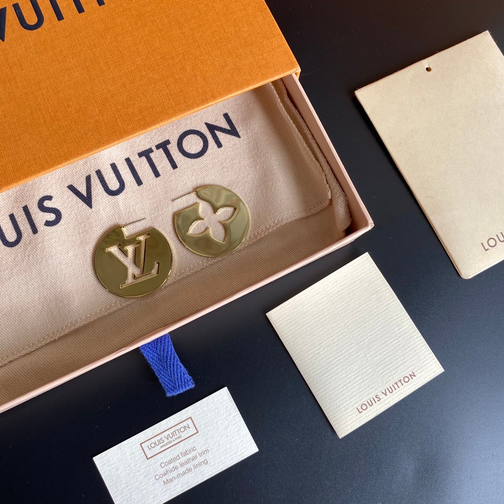 LOUIS VUITTON Khuyên Tai Tròn Bằng Thép Titan In Logo LV Thời Trang