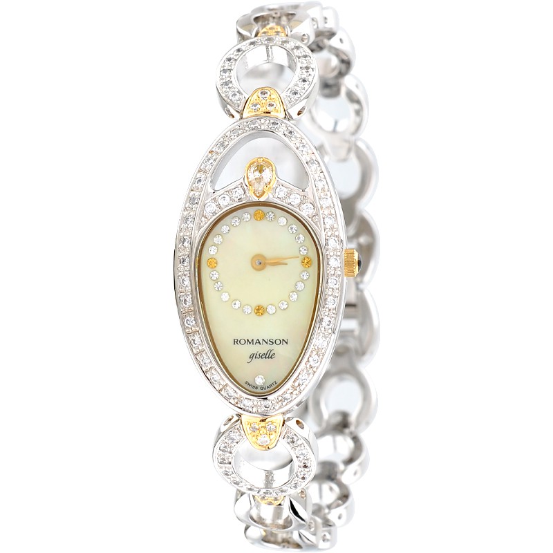 Đồng hồ Romanson Watch RM9207QLCGD nữ mặt nhỏ đính đá máy Thụy Sĩ kính chống xước dây thép cao cấp chính hãng