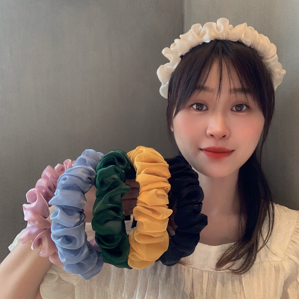 Băng đô cài tóc nhún lụa satin ánh nhũ nhiều màu thời trang nữ thanh lịch