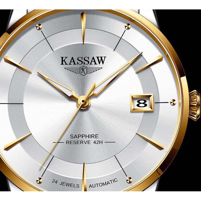 Đồng hồ nam chính hãng KASSAW K890-1 Kính sapphire,chống xước,Chống nước 50m, BH 24 tháng,Máy cơ(Automatic),Dây kim loại