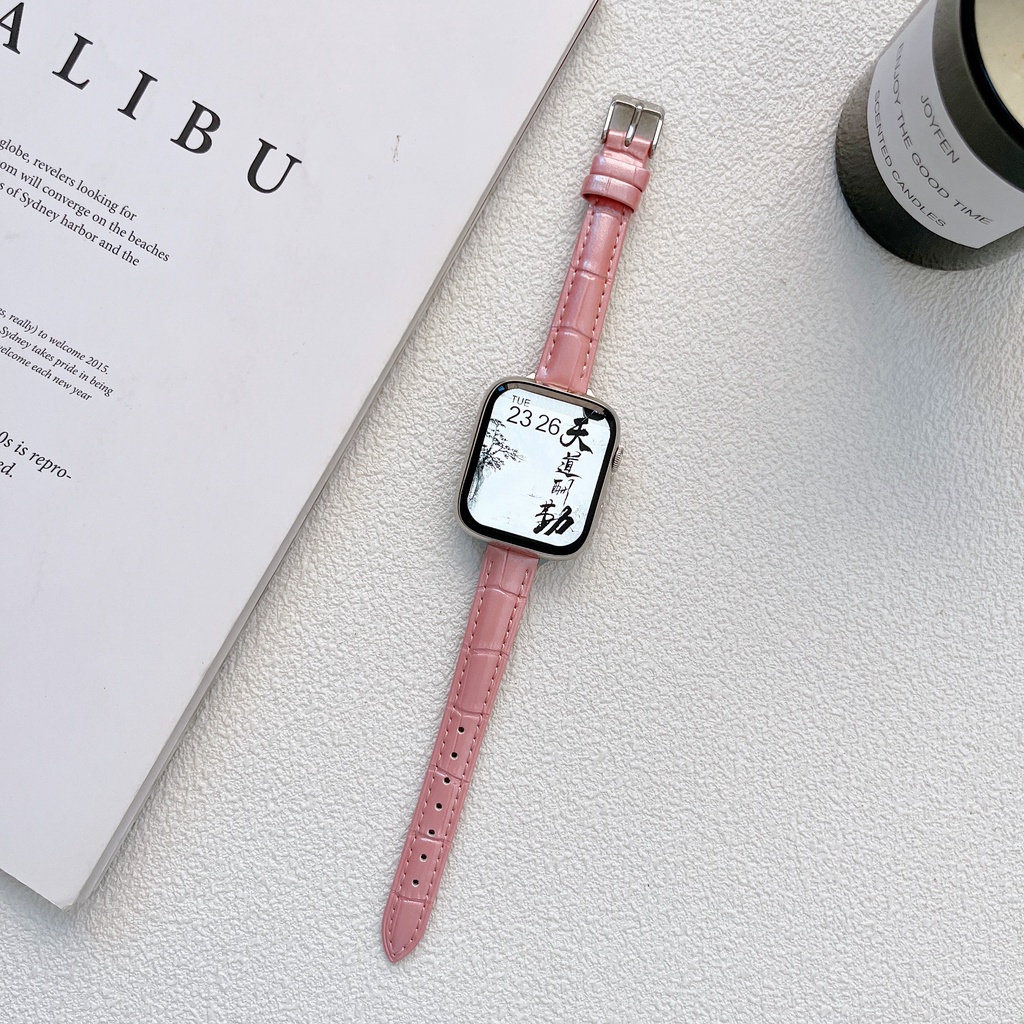 Dây Đeo Bằng Da Cá Sấu Cho Đồng Hồ Thông Minh Apple Watch 38 40 41 42 44 45mm iWach Series 7 SE 6 5 4 3 2 1