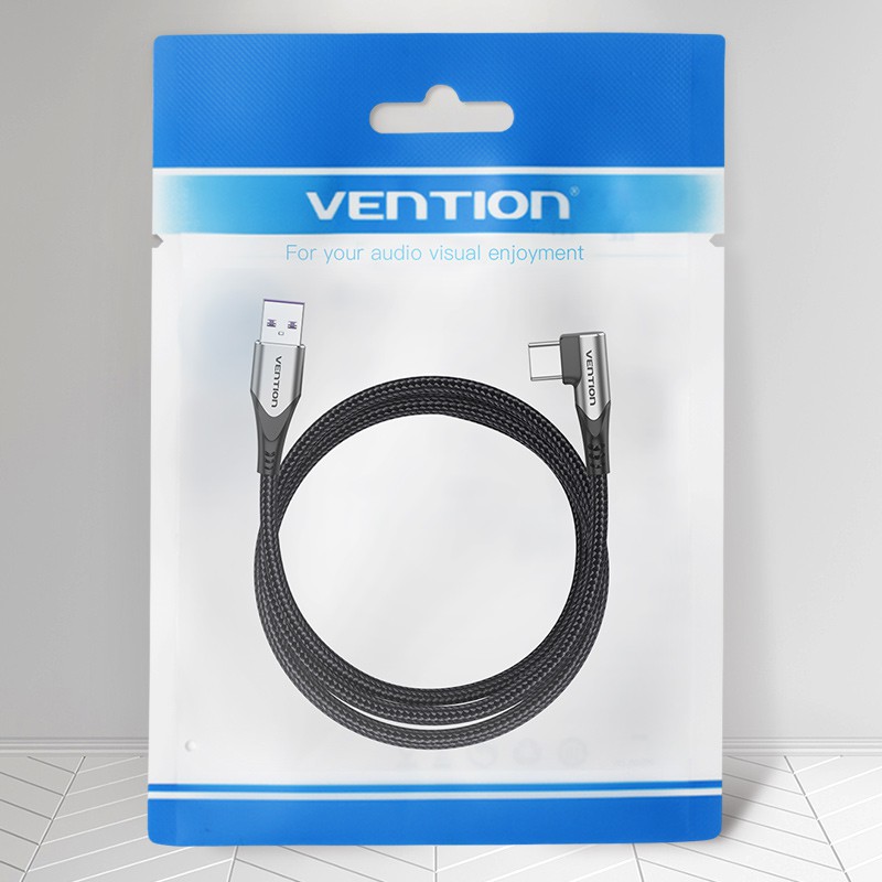 Dây cáp sạc nhanh Vention 5A tốc độ cao 480Mbps type C đầu cong 90 độ