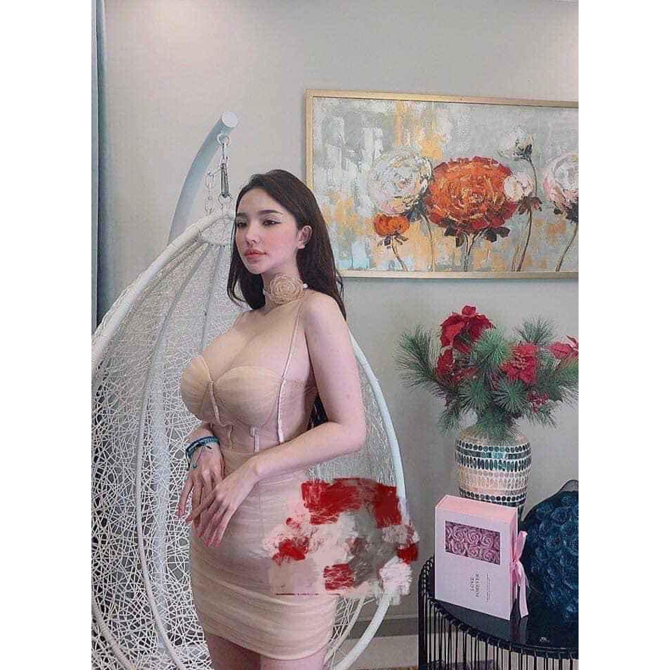 Váy 2 dây cup ngực  màu đen và be