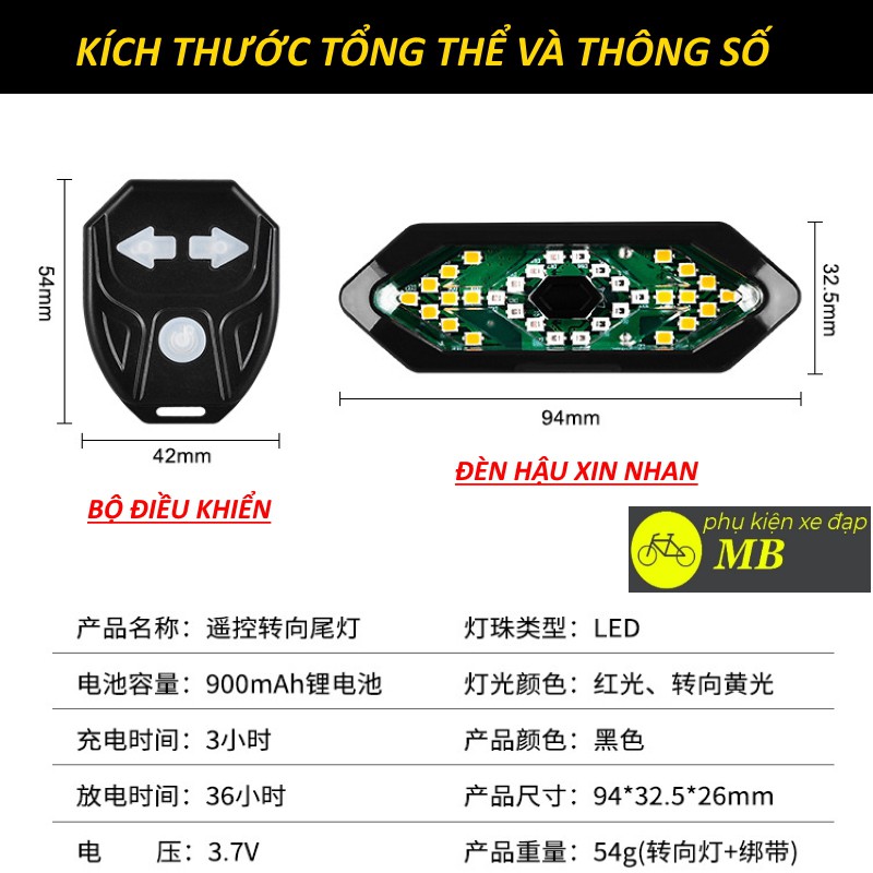 bộ đèn xin nhan xe đạp điều khiển từ xa cao cấp led sáng mạnh, sạc pin cổng usb có phát ra âm thanh chống nước