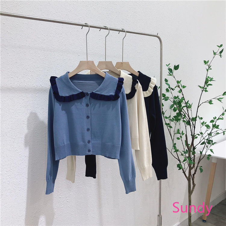 Áo Dệt Kim Tay Dài Dáng Rộng Cổ Búp Bê Thời Trang Mùa Thu Cho Nữ