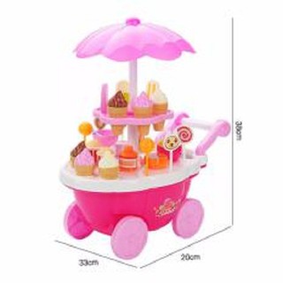 Đồ chơi xe bán kẹo 2 tầng dùng pin AA phát nhạc có đèn sáng kèm ô che, có khoang để đồ dành cho bé gái trên 3 tuổi