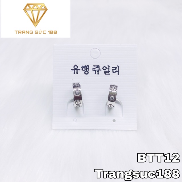 Bông tai titan dạng tròn đính đá BTT12