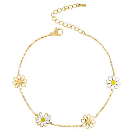 2021 new small chrysanthemum titanium steel 18K gold anklet