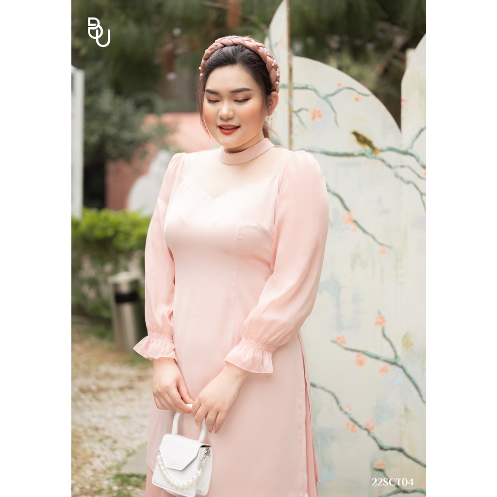 Áo dài phối cổ lượn + chân váy BIGSIZE  - 22SCT04 -