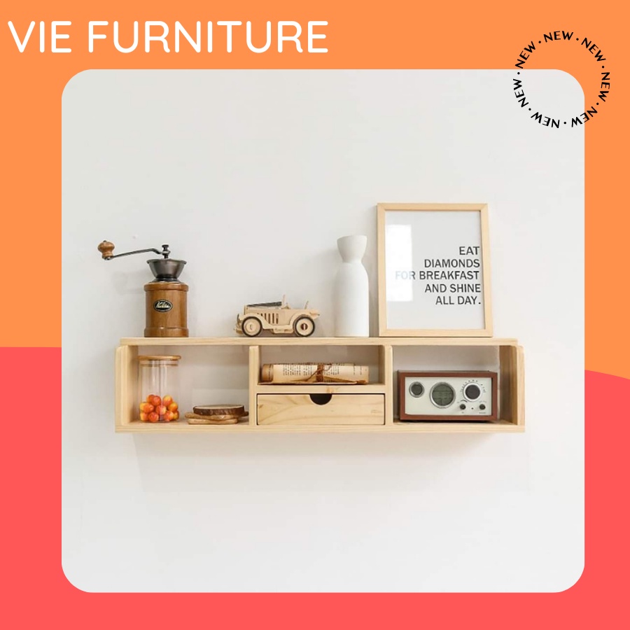 Kệ Treo Tường 💗FREESHIP💗 Kệ Sách Gỗ Trang Trí Treo Tường Gỗ Thông