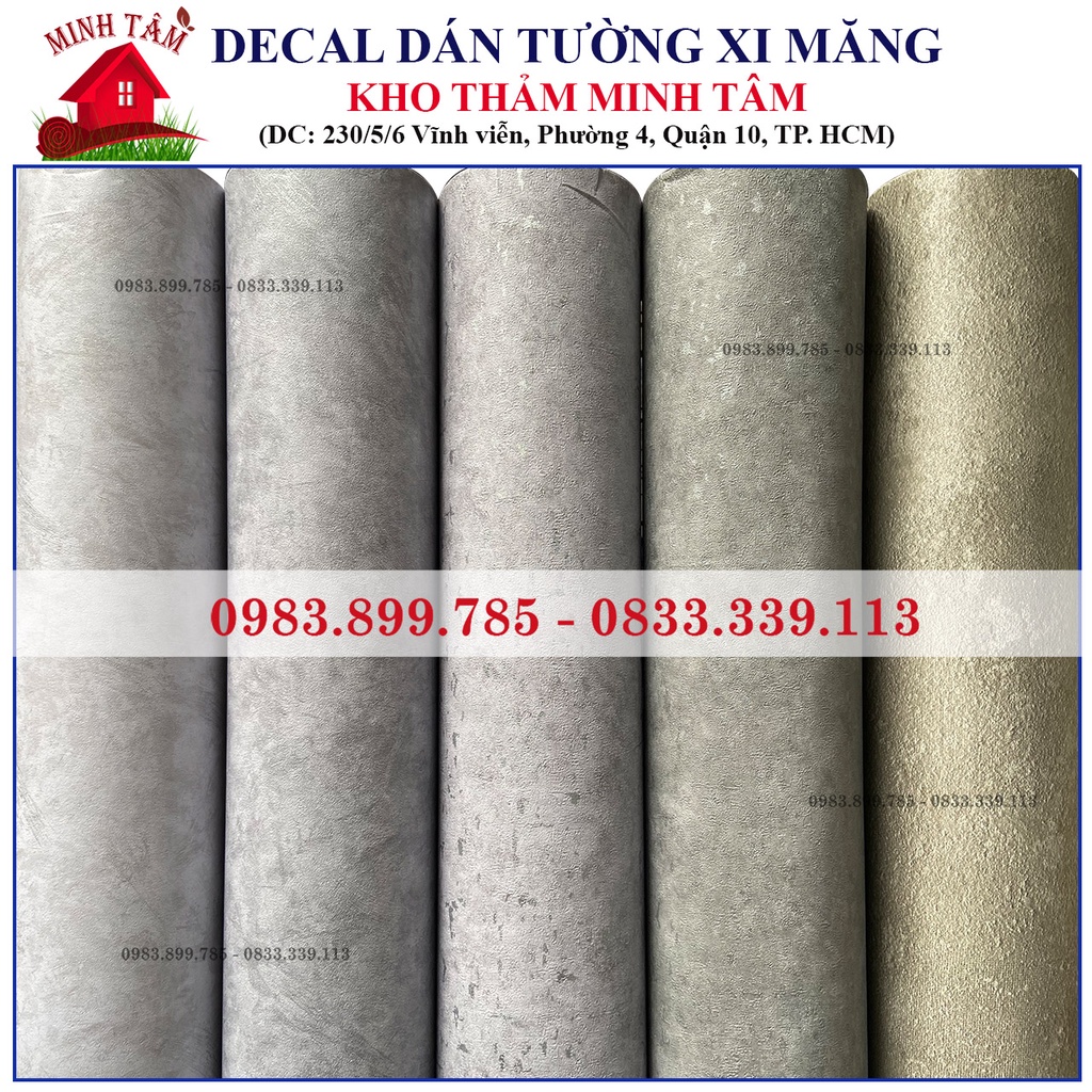 Giấy dán tường xi măng - Decal dán tường xi măng khổ 1.2m  có keo sẵn bóc dán đ