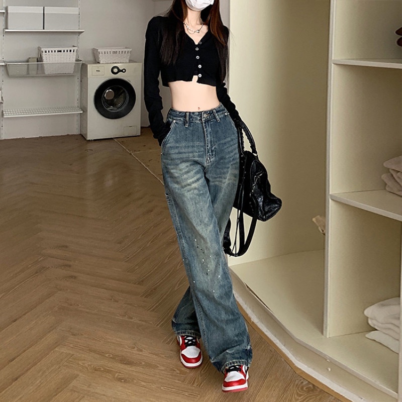 Quần Jeans Nữ Lưng Cao Ống Rộng Thời Trang