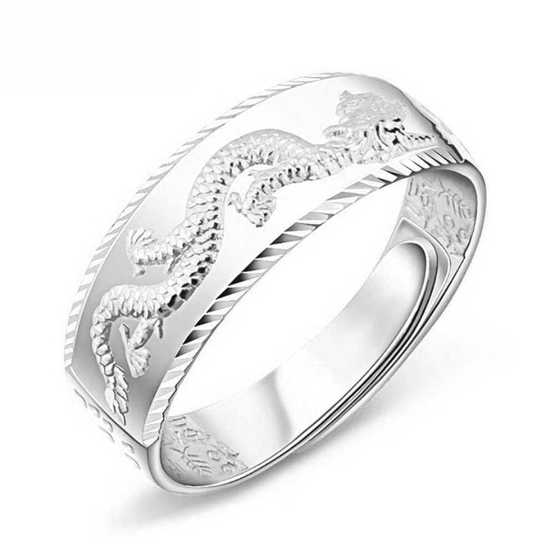 Nhẫn Thép Titan Mạ Vàng / Bạc Hình Rồng Thời Trang Cho Nam