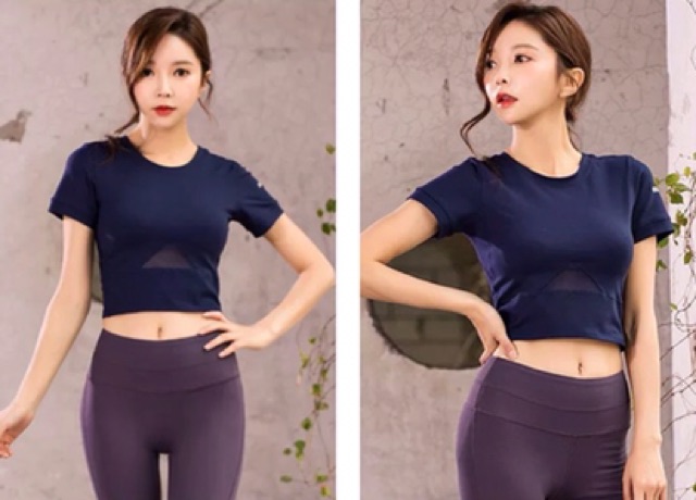 ÁO TẬP GYM YOGA NỮ - CROPTOP CR SẴN MÚT PHỐI LƯỚI TAM GIÁC MỚI