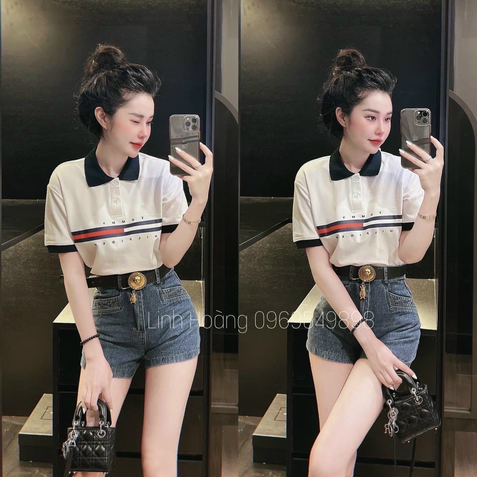 ( Sỉ ) Áo POLO nữ Tommy chất poly cá sấu siêu đẹp siêu hot phối cổ đen