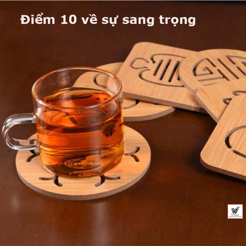 Miếng Lót Ly, Lót Cốc Chén Bằng Gỗ Hình Dễ Thương 9x9cm (LÓT LY GỖ)